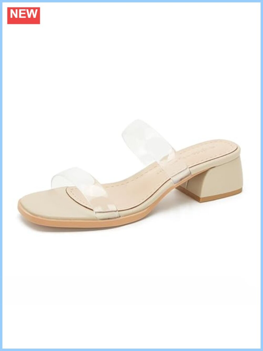 Women's Clear Strap Slide Sandals Square Toe Block Heel Slip On Summer Casual